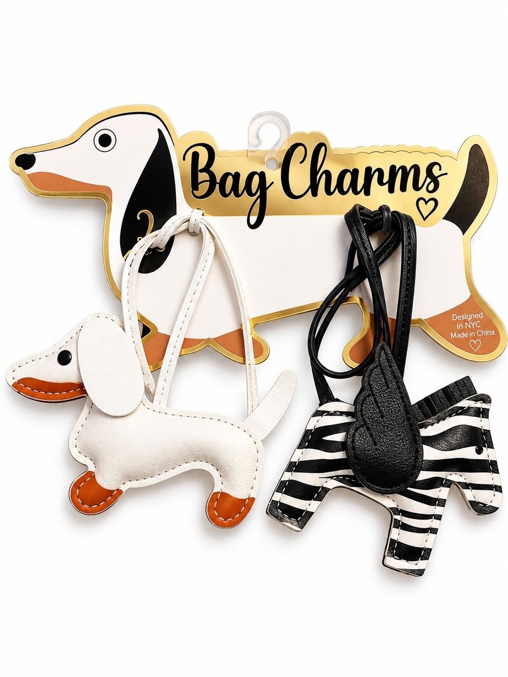 Dachshund Dog Bag Charm Cream Purse Handbag Accessory NWT